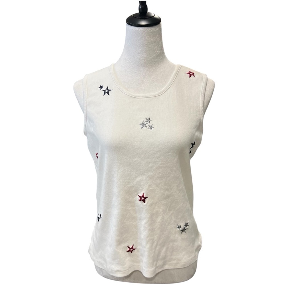 SOLDSOLDSOLD 
Cascade Blues 100% Cotton Sleeveless Embroidered Star Top (M)
